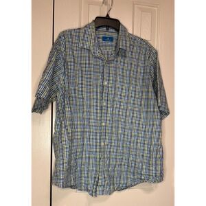 Toscano‎ Plaid Short Sleeve Button Up Shirt Mens XL Blue Green Casual